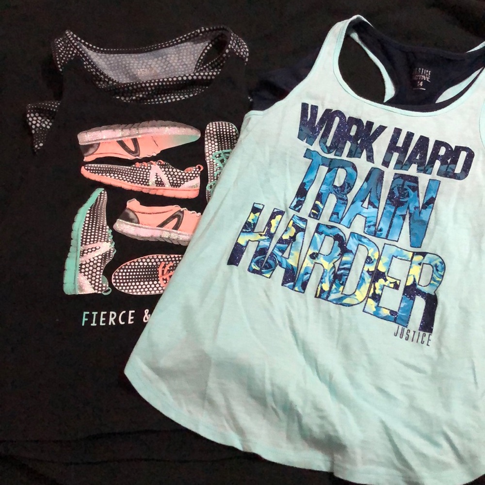 2 tops with built in bra, size 12 and 14.